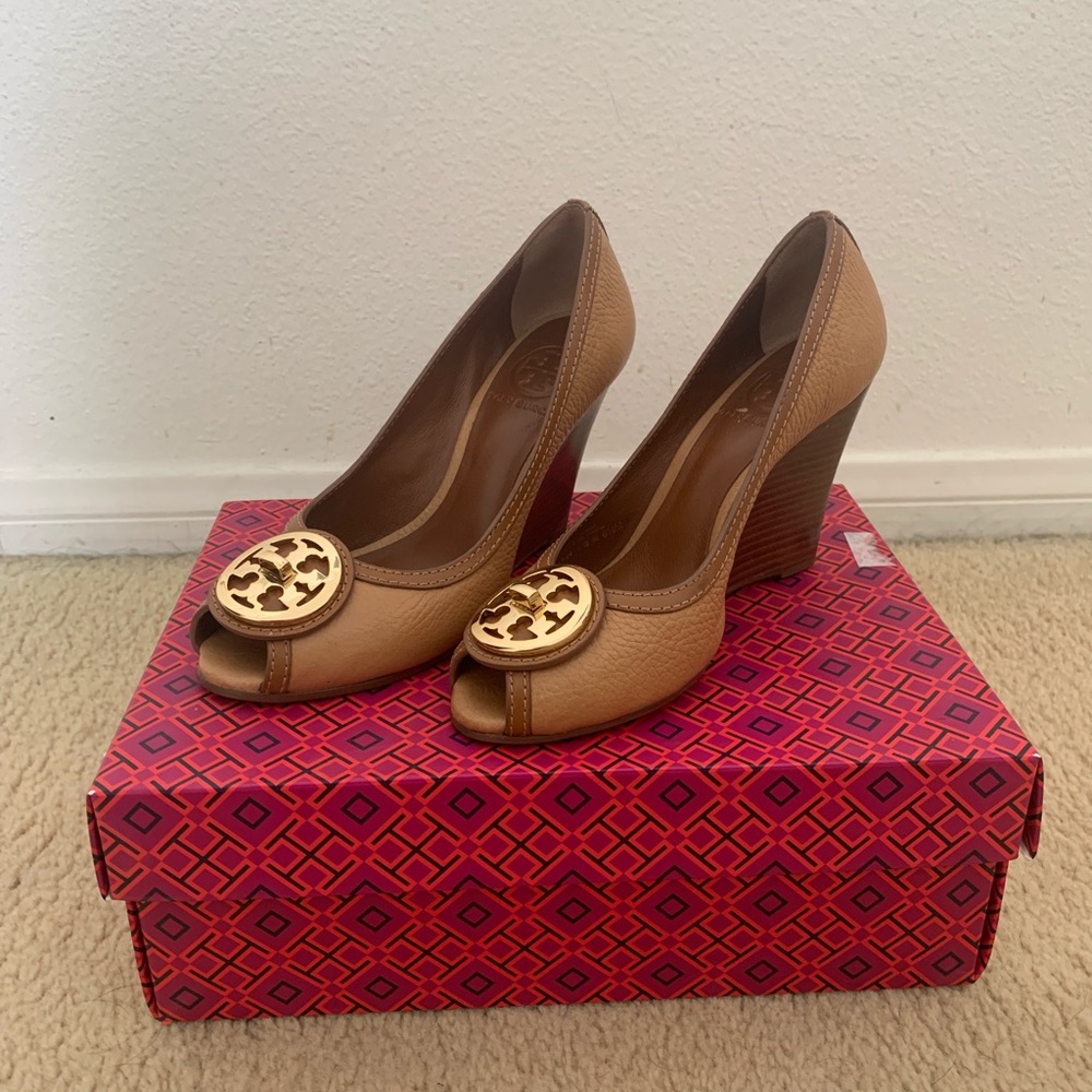 Tory Burch Selma Peep-Toe Wedges